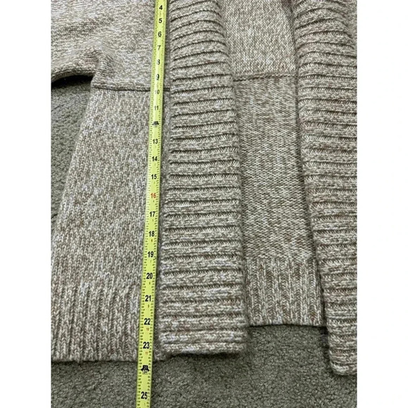 ANN TAYLOR LOFT Sweater Cardigan Tan Chunky Knit Merino Wool Wide Sleeve MEDIUM - Picture 7 of 7